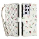 For Samsung Galaxy S21 Ultra 5G Flower Pattern Buckle Leather Phone Case with Lanyard(Pink Flowers) - 2