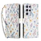For Samsung Galaxy S21 Ultra 5G Flower Pattern Buckle Leather Phone Case with Lanyard(Blue Flowers) - 2