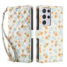 For Samsung Galaxy S21 Ultra 5G Flower Pattern Buckle Leather Phone Case with Lanyard(Orange Flowers) - 2
