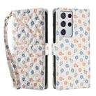 For Samsung Galaxy S21 Ultra 5G Flower Pattern Buckle Leather Phone Case with Lanyard(Florals) - 2
