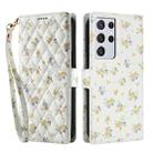 For Samsung Galaxy S21 Ultra 5G Flower Pattern Buckle Leather Phone Case with Lanyard(Yellow Flowers) - 2