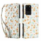 For Samsung Galaxy S20 Ultra Flower Pattern Buckle Leather Phone Case with Lanyard(Orange Flowers) - 2