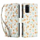 For Samsung Galaxy S20 Flower Pattern Buckle Leather Phone Case with Lanyard(Orange Flowers) - 2