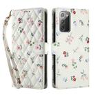 For Samsung Galaxy Note20 Flower Pattern Buckle Leather Phone Case with Lanyard(Pink Flowers) - 2