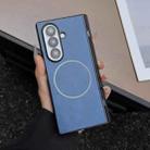 For Samsung Galaxy Z Fold7 Folding Shaft Magsafe Crazy Horse Texture Leather Phone Case(Blue) - 1