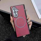 For Samsung Galaxy Z Fold7 Folding Shaft Magsafe Crazy Horse Texture Leather Phone Case(Red) - 1