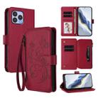 For Wiko T60 / Cubot P80 Butterfly Love Flower Multi-card Zipper Wallet Leather Phone Case(Wine Red) - 1