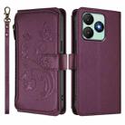 For Wiko T20 Butterfly Love Flower Multi-card Zipper Wallet Leather Phone Case(Dark Purple) - 2