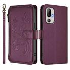 For HTC U24 Pro Butterfly Love Flower Multi-card Zipper Wallet Leather Phone Case(Dark Purple) - 2