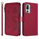 For HTC U24 Pro Butterfly Love Flower Multi-card Zipper Wallet Leather Phone Case(Wine Red) - 2