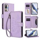 For HTC U24 Pro Butterfly Love Flower Multi-card Zipper Wallet Leather Phone Case(Light Purple) - 1