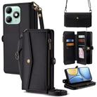 For itel A90 4G Zipper Wallet Side Buckle Crossbody Lanyard Leather Phone Case(Black) - 1