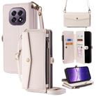 For OPPO A5 5G 2025 Global Zipper Wallet Side Buckle Crossbody Lanyard Leather Phone Case(White) - 1
