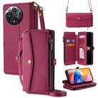 For TCL 60R 5G Zipper Wallet Side Buckle Crossbody Lanyard Leather Phone Case(Red) - 1