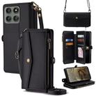 For Motorola Edge 60 Pro 5G Zipper Wallet Side Buckle Crossbody Lanyard Leather Phone Case(Black) - 1