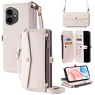 For Honor 400 Global 156.5mm Zipper Wallet Side Buckle Crossbody Lanyard Leather Phone Case(White) - 1
