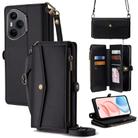 For Honor 400 Pro Global 160.8mm Zipper Wallet Side Buckle Crossbody Lanyard Leather Phone Case(Black) - 1