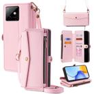 For Honor X60 GT 5G Zipper Wallet Side Buckle Crossbody Lanyard Leather Phone Case(Rose Gold) - 1