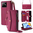 For Honor X60 GT 5G Zipper Wallet Side Buckle Crossbody Lanyard Leather Phone Case(Red) - 1