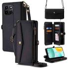 For Honor X6c 4G Zipper Wallet Side Buckle Crossbody Lanyard Leather Phone Case(Black) - 1