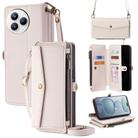 For Xiaomi Civi 5 Pro 5G Zipper Wallet Side Buckle Crossbody Lanyard Leather Phone Case(White) - 1