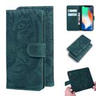 For iPhone X / XS Tiger Embossing Pattern Horizontal Flip Leather Case with Holder & Card Slots & Wallet(Green) - 1