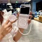 For Samsung Galaxy Flip6 5G Axis Pearlescent Shell Texture MagSafe Phone Case with Bracelet(Beige) - 3