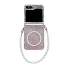 For Samsung Galaxy Flip6 5G Axis Pearlescent Shell Texture MagSafe Phone Case with Bracelet(Pink Green) - 1