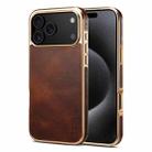 For iPhone 17 Pro Max Denior Oil Wax Leather Electroplating Phone Case(Brown) - 1