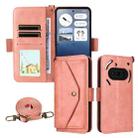 For Nothing Phone 3a Multi-card Slots Crossbody Cowhide Leather Phone Case(Pink) - 1