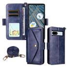 For Google Pixel 7a Multi-card Slots Crossbody Cowhide Leather Phone Case(Blue) - 1