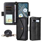 For Google Pixel 7a Multi-card Slots Crossbody Cowhide Leather Phone Case(Black) - 1