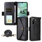 For Redmi A5 4G 173.3mm Multi-card Slots Crossbody Cowhide Leather Phone Case(Black) - 1