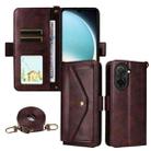 For Xiaomi Poco C71 / Redmi A5 4G 171.7mm Multi-card Slots Crossbody Cowhide Leather Phone Case(Brown) - 1