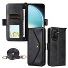 For Xiaomi Poco C71 / Redmi A5 4G 171.7mm Multi-card Slots Crossbody Cowhide Leather Phone Case(Black) - 1