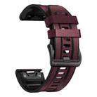 For Garmin 22mm xDfind Leather Skin Silicone Quick Release Watch Band(Wine Red) - 2