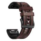For Garmin 26mm xDfind Leather Skin Silicone Quick Release Watch Band(Dark Brown) - 2
