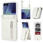 For Samsung Galaxy Z Flip7 5G Zipper Wallet Card Slot Leather Phone Case with Crossbody Strap(White) - 1