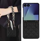 For Samsung Galaxy Z Flip7 5G Rhombic Leather Phone Case with Scarf / Bracelet(Black) - 3