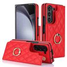 For Samsung Galaxy Z Fold7 Rhombic Texture Ring Double Buckle Leather Phone Case(Red) - 1