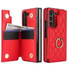 For Samsung Galaxy Z Fold7 Rhombic Texture Ring Double Buckle Leather Phone Case(Red) - 2