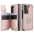 For Samsung Galaxy Z Fold7 Rhombic Texture Ring Double Buckle Leather Phone Case(Rose Gold) - 2