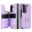 For Samsung Galaxy Z Fold7 Rhombic Texture Ring Double Buckle Leather Phone Case(Purple) - 2