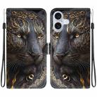 For iPhone 16 Crystal Texture Colored Drawing Leather Phone Case(Black Gold Lion) - 1