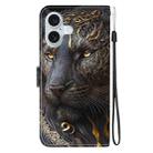 For iPhone 16 Crystal Texture Colored Drawing Leather Phone Case(Black Gold Lion) - 3
