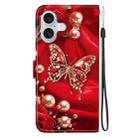 For iPhone 16 Crystal Texture Colored Drawing Leather Phone Case(Pearl Butterfly Rose) - 3