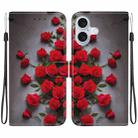 For iPhone 16 Crystal Texture Colored Drawing Leather Phone Case(Red Roses) - 1