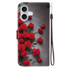 For iPhone 16 Crystal Texture Colored Drawing Leather Phone Case(Red Roses) - 3