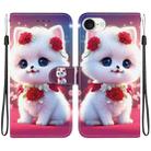 For iPhone 16e Crystal Texture Colored Drawing Leather Phone Case(Rose Cat) - 1
