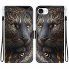 For iPhone 16e Crystal Texture Colored Drawing Leather Phone Case(Black Gold Lion) - 1